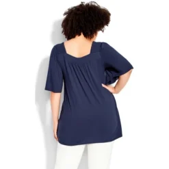 Women's Plus Size Smock Square Neck Top - Navy | EVANS