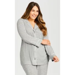 Women's Plus Size Hacci Button Top - Gray | AVENUE -Women Clothing Shop GUEST 07e5c146 97d6 46da af3f 7f04f13010d8