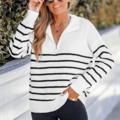 Women's Striped Drop Sleeve Sweater - Cupshe