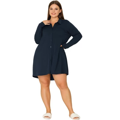 Agnes Orinda Women's Plus Size Solid Long Sleeve Button Down V-Neck Pajama Sleep Shirts 2 Agnes Orinda Women's Plus Size Solid Long Sleeve Button Down V-Neck Pajama Sleep Shirts - Image 2