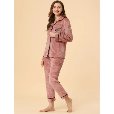 Allegra K Women's Flannel Button Down Lounge Winter Long Sleeves Pajama Sets 3 Allegra K Women's Flannel Button Down Lounge Winter Long Sleeves Pajama Sets - Image 3