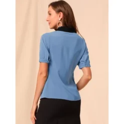 Allegra K Women's Contrast Collar Tie Ruffle Front Button Short Sleeve Work Shirt 11 Allegra K Women's Contrast Collar Tie Ruffle Front Button Short Sleeve Work Shirt -Women Clothing Shop GUEST 0cd1c49b f1a4 4d90 b37b ec6d5c6d94f2