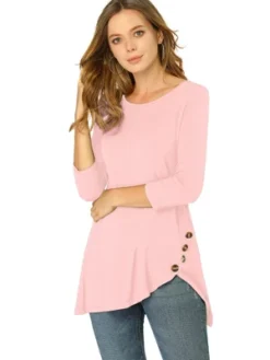 Allegra K Women's 3/4 Sleeve Round Neck Button Decor Casual Stretchy Tunic Tops -Women Clothing Shop GUEST 0ec3ecc8 2957 49bf a380 46da24a31ac9