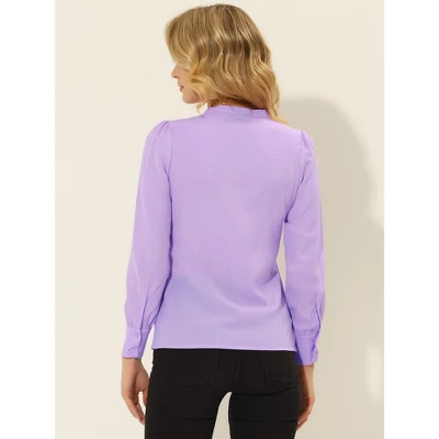 Allegra K Women's Bow Tie Neck Elegant Top Long Sleeve Solid Work Office Blouse 3 Allegra K Women's Bow Tie Neck Elegant Top Long Sleeve Solid Work Office Blouse - Image 3