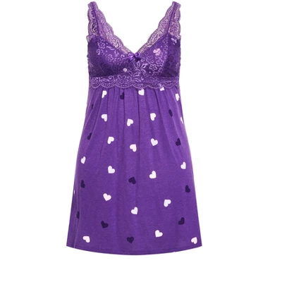Women's Plus Size Lace Hearts Chemise - Purple Print | AVENUE 2 Women's Plus Size Lace Hearts Chemise - Purple Print | AVENUE - Image 2