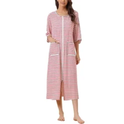 Cheibear Women's Zip Front Robe 3/4 Sleeve Striped Long Bathrobe Dress Pajama -Women Clothing Shop GUEST 12656847 42ac 4ff4 a0e5 1abd415d0509