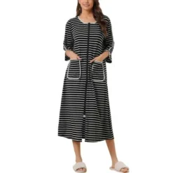 Cheibear Women's Zip Front Robe 3/4 Sleeve Striped Long Bathrobe Dress Pajama -Women Clothing Shop GUEST 198ef42a 7426 4ab7 aadf 1a6c2b98b10c