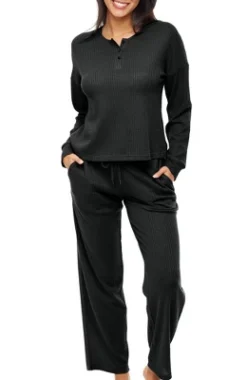 Women's Soft Ribbed Waffle Rib Knit Henley Pajamas Lounge Set, Lounge Sleeve Top And Pants With Pockets, Drawstring 17 Women's Soft Ribbed Waffle Rib Knit Henley Pajamas Lounge Set, Lounge Sleeve Top And Pants With Pockets, Drawstring -Women Clothing Shop GUEST 19b250d2 0a97 422e b727 b1e8a598cb36