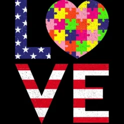 Junior's Design By Humans July 4th Love Flag With Puzzle Heart By Ujangkasep T-Shirt
