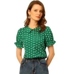 Allegra K Women's Elegant Puff Sleeve Polka Dots Peter Pan Collar Vintage Shirt Top -Women Clothing Shop GUEST 2595ebbc a29e 448f a242 5fb63339fabd