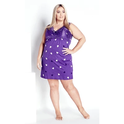 Women's Plus Size Lace Hearts Chemise - Purple Print | AVENUE 5 Women's Plus Size Lace Hearts Chemise - Purple Print | AVENUE - Image 5