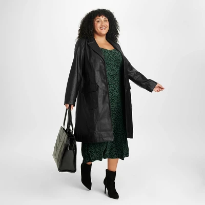 Women's Faux Leather Trench Coat - Ava & Viv™ 2 Women's Faux Leather Trench Coat - Ava & Viv™ - Image 2
