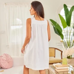 Women's Cotton Victorian Nightgown, Hannah Sleeveless Lace Trimmed Button Up Short Vintage Night Dress Gown -Women Clothing Shop GUEST 2b1b6b74 cbc2 46d2 bc1f 056cbeebad38