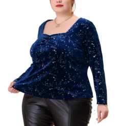 Agnes Orinda Women's Plus Size Top Sweetheart Neck Long Sleeve Stars Velvet Blouses -Women Clothing Shop GUEST 2d71af4c b35f 449b b32d 66f535fd2137