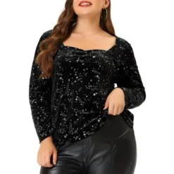 Agnes Orinda Women's Plus Size Top Sweetheart Neck Long Sleeve Stars Velvet Blouses -Women Clothing Shop GUEST 2d9d838a c3d0 43a3 9e2b f1ef84050d71