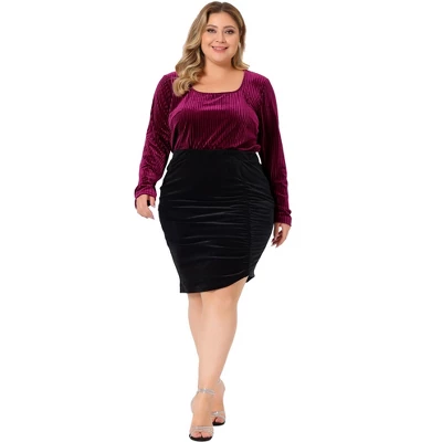 Agnes Orinda Women's Plus Size Ribbed Velvet Textured Elegant Long Sleeve Blouse 2 Agnes Orinda Women's Plus Size Ribbed Velvet Textured Elegant Long Sleeve Blouse - Image 2