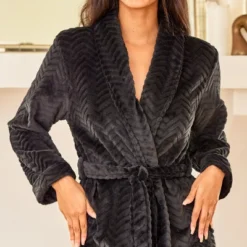 Women's Warm Soft Plush Fleece Bathrobe, Knee Length Robe, Chevrons -Women Clothing Shop GUEST 315e9a2c 5f67 41bc 902c c167519e7967