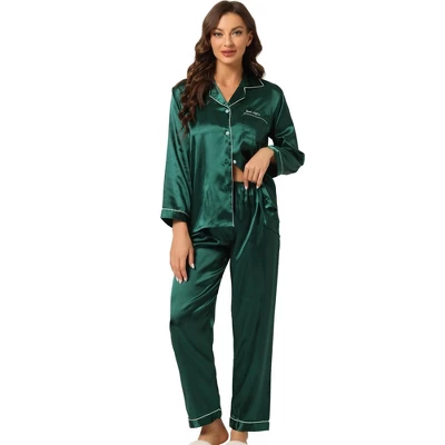 Allegra K Women's Satin Button Down Sleepshirt With Pants Halloween Pajama Set 14 Allegra K Women's Satin Button Down Sleepshirt With Pants Halloween Pajama Set - Image 14