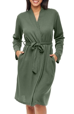 Women's Soft Ribbed Waffle Rib Knit Wrap Robe With Pockets, Lightweight Bathrobe 12 Women's Soft Ribbed Waffle Rib Knit Wrap Robe With Pockets, Lightweight Bathrobe - Image 12
