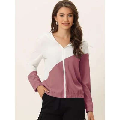 Allegra K Women's Color Block Drawstring Hem Long Sleeve Sport Hooded Zip Lightweight Jacket 1 Allegra K Women's Color Block Drawstring Hem Long Sleeve Sport Hooded Zip Lightweight Jacket