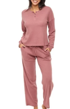 Women's Soft Ribbed Waffle Rib Knit Henley Pajamas Lounge Set, Lounge Sleeve Top And Pants With Pockets, Drawstring 19 Women's Soft Ribbed Waffle Rib Knit Henley Pajamas Lounge Set, Lounge Sleeve Top And Pants With Pockets, Drawstring -Women Clothing Shop GUEST 4170c042 17f5 4578 a4f4 0b96a8b3cf47