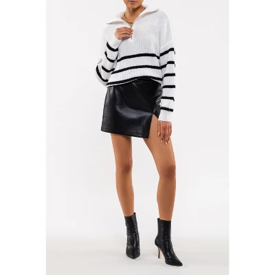 August Sky Women's Half Zip Mock Neck Breton Stripe Pullover Sweater 4 August Sky Women's Half Zip Mock Neck Breton Stripe Pullover Sweater - Image 4