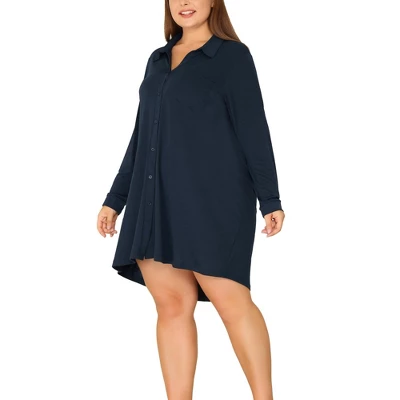 Agnes Orinda Women's Plus Size Solid Long Sleeve Button Down V-Neck Pajama Sleep Shirts 1 Agnes Orinda Women's Plus Size Solid Long Sleeve Button Down V-Neck Pajama Sleep Shirts