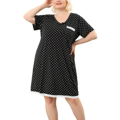 Agnes Orinda Womens Plus Size V Neck Polka Dots Short Sleeve Sleepwear Pajamas Nightgown 15 Agnes Orinda Womens Plus Size V Neck Polka Dots Short Sleeve Sleepwear Pajamas Nightgown - Image 15