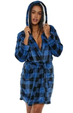 Women's Classic Plush Hooded Robe, Short Fleece Plaid Bathrobe With Hood -Women Clothing Shop GUEST 49fd69cb 389e 4c48 9a68 f7896bd129a6