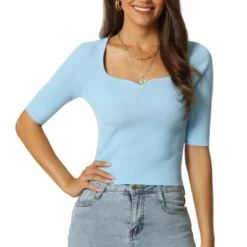 Seta T Women's Spring Fall Half SleeveSquare Neck Slim Fit Solid Ribbed Knit Sweater 12 Seta T Women's Spring Fall Half SleeveSquare Neck Slim Fit Solid Ribbed Knit Sweater -Women Clothing Shop GUEST 4fefff2a 5037 473a aa4b 3d220973b37f