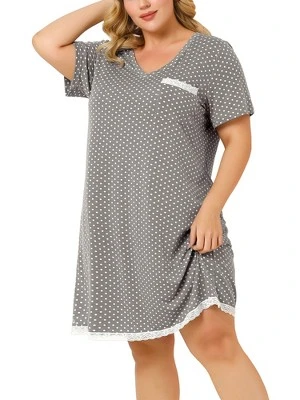 Agnes Orinda Womens Plus Size V Neck Polka Dots Short Sleeve Sleepwear Pajamas Nightgown 6 Agnes Orinda Womens Plus Size V Neck Polka Dots Short Sleeve Sleepwear Pajamas Nightgown - Image 6