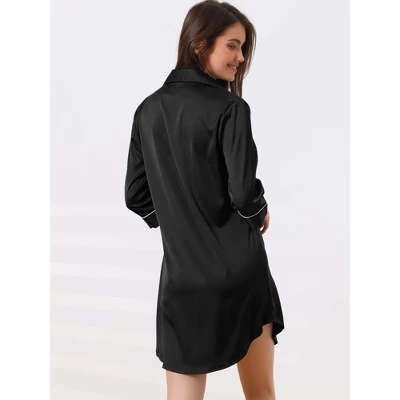 Cheibear Women's Button Down 3/4 Sleeve Mini Nightshirt Dress 2 Cheibear Women's Button Down 3/4 Sleeve Mini Nightshirt Dress - Image 2