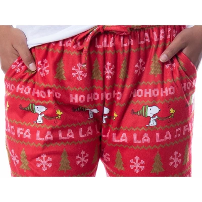 Peanuts Womens' Snoopy And Woodstock Ho Ho Ho Ugly Sweater Pajama Pants Red 2 Peanuts Womens' Snoopy And Woodstock Ho Ho Ho Ugly Sweater Pajama Pants Red - Image 2