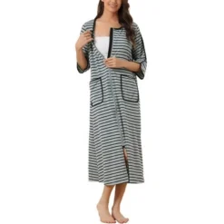 Cheibear Women's Zip Front Robe 3/4 Sleeve Striped Long Bathrobe Dress Pajama -Women Clothing Shop GUEST 5685eb54 412a 458c 8b6d ad0271814b50