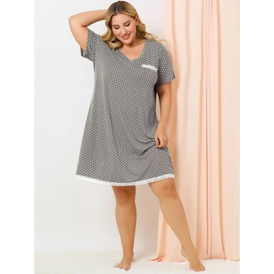 Agnes Orinda Womens Plus Size V Neck Polka Dots Short Sleeve Sleepwear Pajamas Nightgown 2 Agnes Orinda Womens Plus Size V Neck Polka Dots Short Sleeve Sleepwear Pajamas Nightgown - Image 2