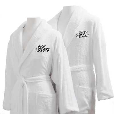 Bed Scrunchie Couple's Terry Robe 2-PC Set (His & Hers Embroidery) 1 Bed Scrunchie Couple's Terry Robe 2-PC Set (His & Hers Embroidery)