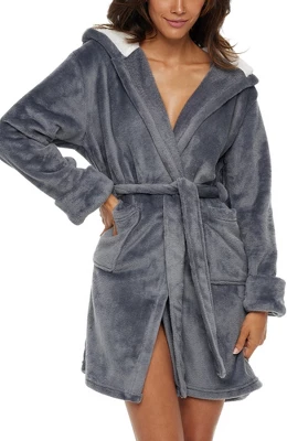 Women's Classic Plush Hooded Robe, Short Fleece Bathrobe With Hood 6 Women's Classic Plush Hooded Robe, Short Fleece Bathrobe With Hood - Image 6