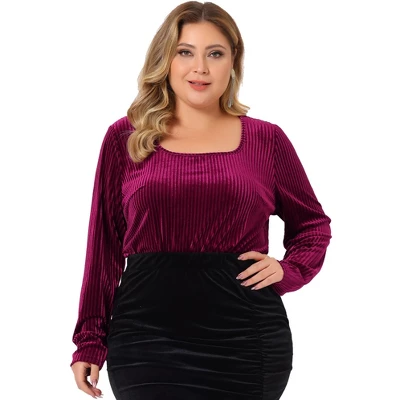 Agnes Orinda Women's Plus Size Ribbed Velvet Textured Elegant Long Sleeve Blouse 1 Agnes Orinda Women's Plus Size Ribbed Velvet Textured Elegant Long Sleeve Blouse