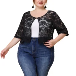 Agnes Orinda Women's Plus Size Sheer Shrug Tops Elbow Sleeve Floral Lace Open Front Shrug Top -Women Clothing Shop GUEST 6376666a b2d9 42de b575 0f93be991a28
