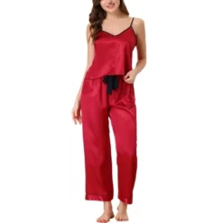Cheibear Women's Pajama Party Satin Silky Summer Camisole Cami Pants Sets -Women Clothing Shop GUEST 68372030 5253 4af1 8801 7af2bb4ffb85