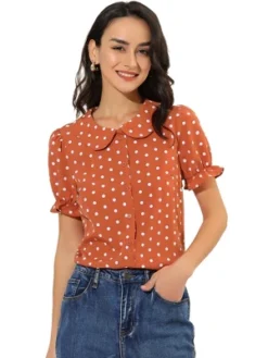 Allegra K Women's Elegant Puff Sleeve Polka Dots Peter Pan Collar Vintage Shirt Top -Women Clothing Shop GUEST 69bbfef9 8c5c 4661 ace0 b5409f81647f