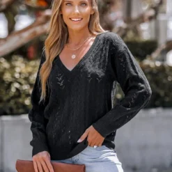 Women's Pointelle Knit V-Neck Sweater - Cupshe 11 Women's Pointelle Knit V-Neck Sweater - Cupshe -Women Clothing Shop GUEST 69db220c 2820 4ae7 963f bc92ec452f9d