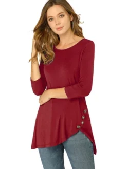 Allegra K Women's 3/4 Sleeve Round Neck Button Decor Casual Stretchy Tunic Tops -Women Clothing Shop GUEST 6acf63b1 1c57 47ce bb7c e34619bdef17