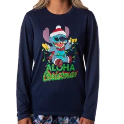 Disney Women's Lilo & Stitch Christmas Character Jogger Sleep Pajama Set Multicolored