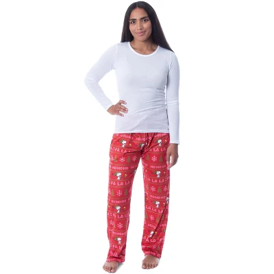 Peanuts Womens' Snoopy And Woodstock Ho Ho Ho Ugly Sweater Pajama Pants Red 3 Peanuts Womens' Snoopy And Woodstock Ho Ho Ho Ugly Sweater Pajama Pants Red - Image 3