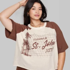 Women's Ascot + Hart Cropped St. John Elbow Sleeve Graphic T-Shirt - Brown -Women Clothing Shop GUEST 709e1493 cb0c 4ae8 bf20 05fa4d7a3d29