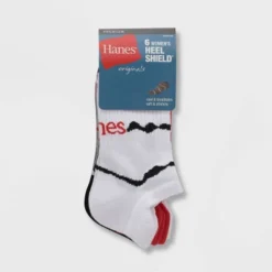 Hanes Originals Women's 6pk Heel Shield Socks - White/Red/Black 5-9