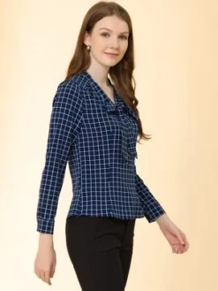 Allegra K Women's Elegant Bow Tie Neck Puff Long Sleeve Plaid Top Work Shirt Blouse -Women Clothing Shop GUEST 711255d8 aa2f 445d ad40 6ec0f8cb4f24