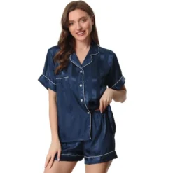 Cheibear Women's Satin Button Down Short Sleeve And Shorts Pajama Set -Women Clothing Shop GUEST 7127766a e60e 427d b387 cfac870af519