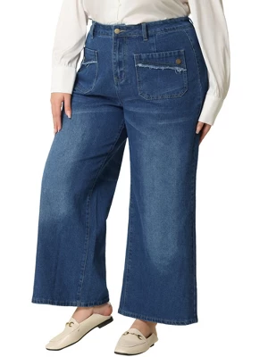 Agnes Orinda Women's Plus Size Wide Leg Stretch Washed Palazzo Denim Jeans 1 Agnes Orinda Women's Plus Size Wide Leg Stretch Washed Palazzo Denim Jeans
